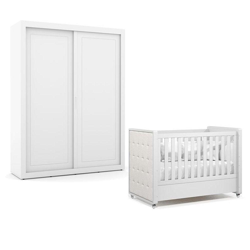 Berço Americano Com Capitonê New Boucle E Guarda Roupa Tutto New 2 Portas Branco Acetinado - Matic - 1