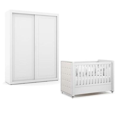 Berço Americano com Capitonê e Guarda Roupa Tutto New 2 Portas 4 Gavetas MDF Branco Matic