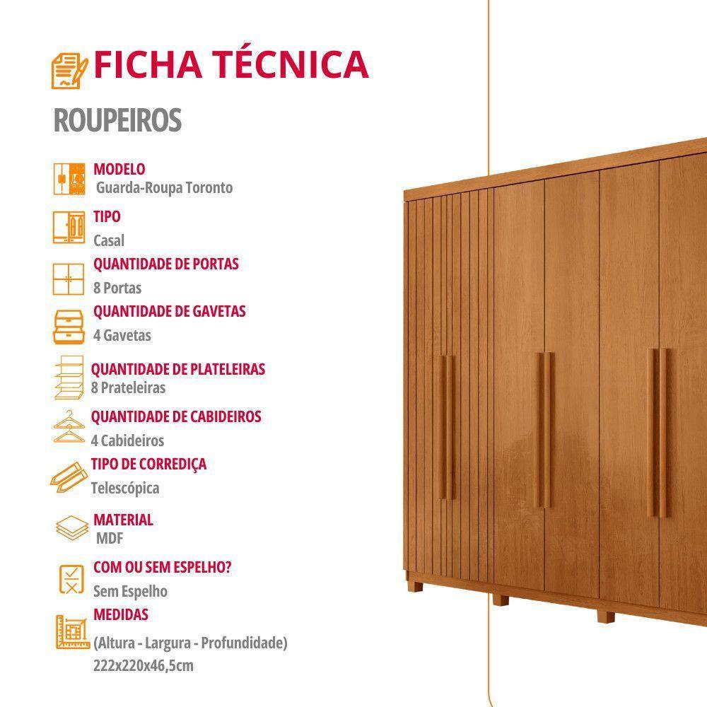 Guarda Roupa Casal Toronto 100% Mdf Moderna Mobília Naturalle Com Pés - 7