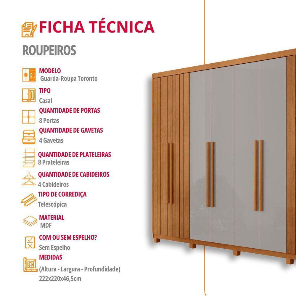 Guarda Roupa Casal Toronto 100% Mdf Moderna Mobília Naturalle/off White Com Pés - 7