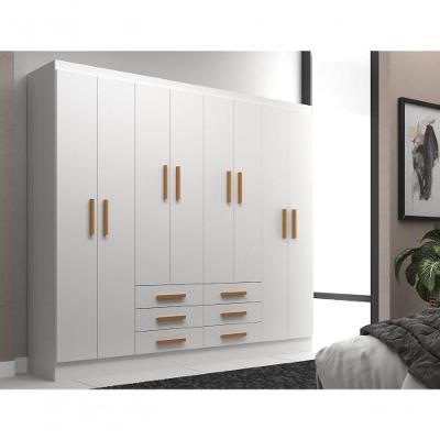 Guarda Roupa Guarda Roupa Paris 8 Portas 6 Gavetas Branco MDPE Fosco Evidência Móveis