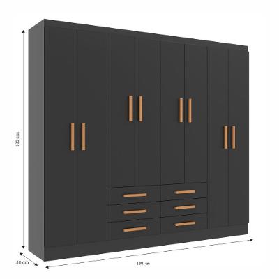 Guarda Roupa Casal Paris 8 Portas 6 Gavetas Black Black MDP Evidência Móveis