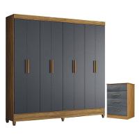 Guarda Roupa Casal Marajó E Cômoda Ms913 Freijó Cinza - Moval - 1