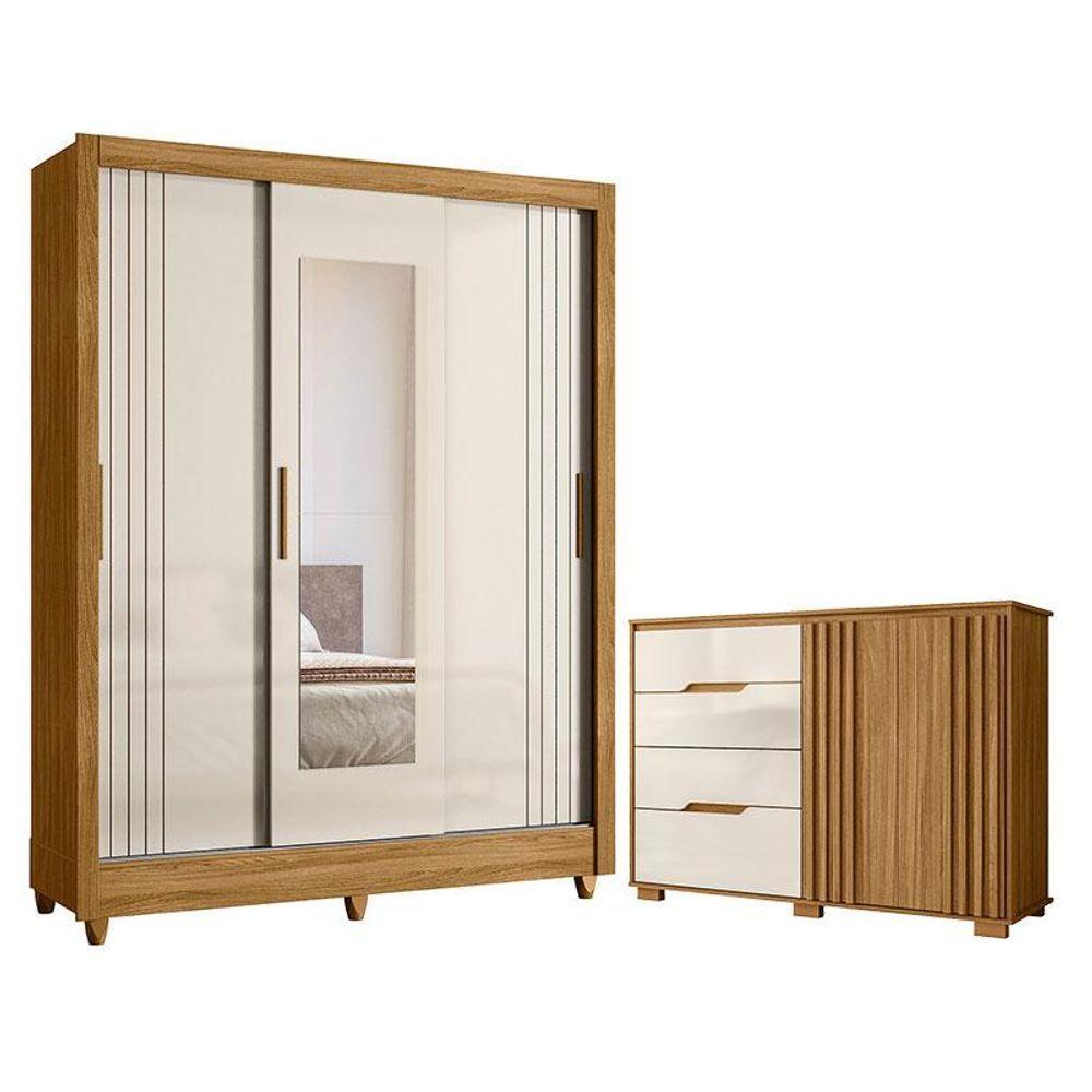 Guarda Roupa Casal Bolívia E Cômoda Texas Freijó Off White - Moval - 1