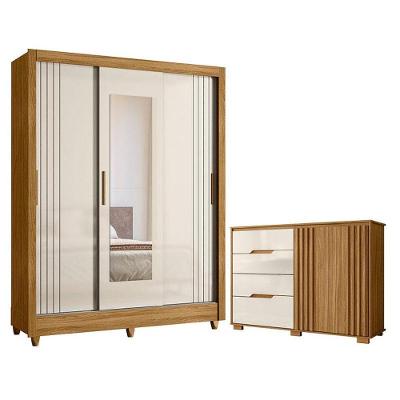 Guarda Roupa Casal Bolívia E Cômoda Texas Freijó Off White - Moval