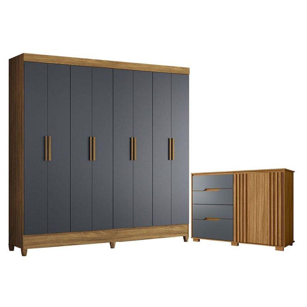 Guarda Roupa Casal Marajó E Cômoda Texas Freijó Cinza - Moval - 1