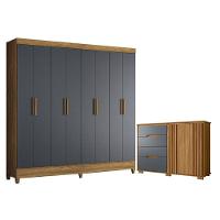 Guarda Roupa Casal Marajó E Cômoda Texas Freijó Cinza - Moval - 1