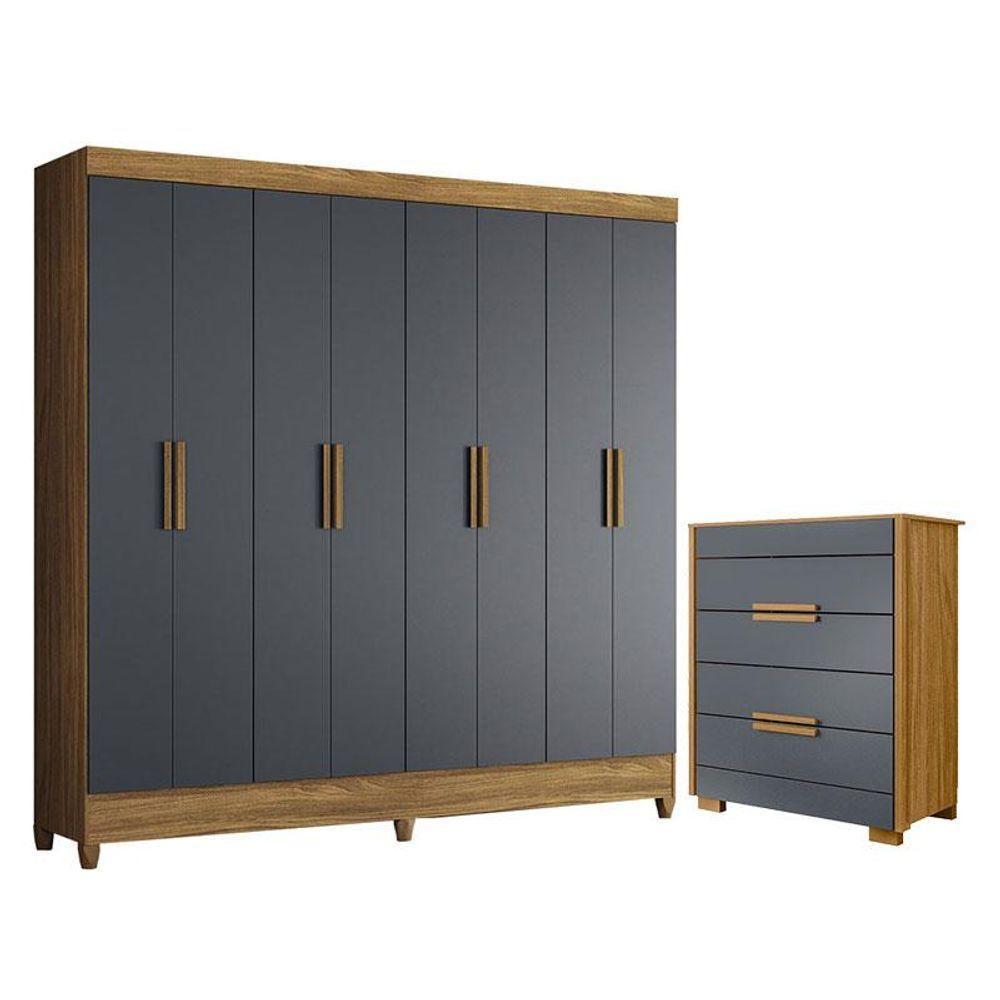 Guarda Roupa Casal Marajó E Cômoda Dhara Freijó Cinza - Moval - 1