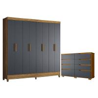 Guarda Roupa Casal Marajó E Cômoda Georgia Freijó Cinza - Moval - 1