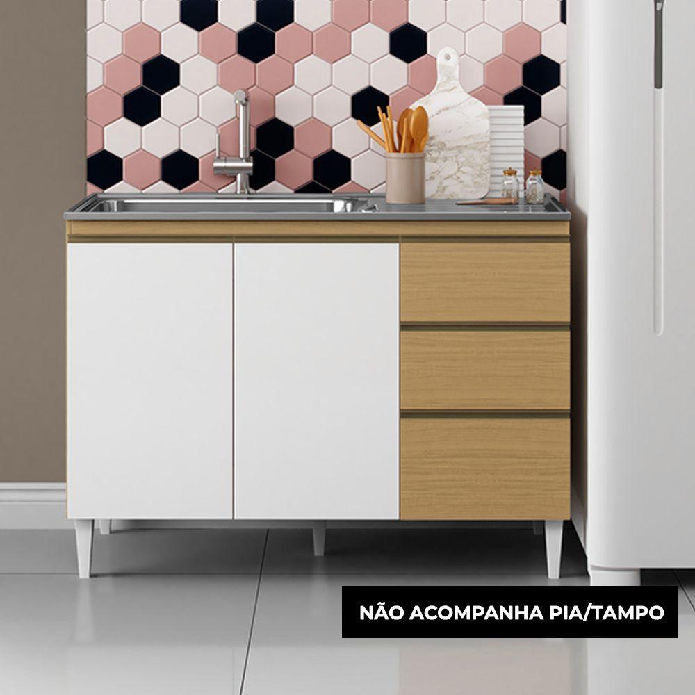 Balcão Cozinha Com Tampo 120cm 3 Portas Paolla A09 - D'rossi Atacama E Off White - 1