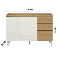 Balcão Cozinha Com Tampo 120cm 3 Portas Paolla A09 - D'rossi Atacama E Off White - 3