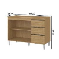 Balcão Cozinha Com Tampo 120cm 3 Portas Paolla A09 - D'rossi Atacama E Off White