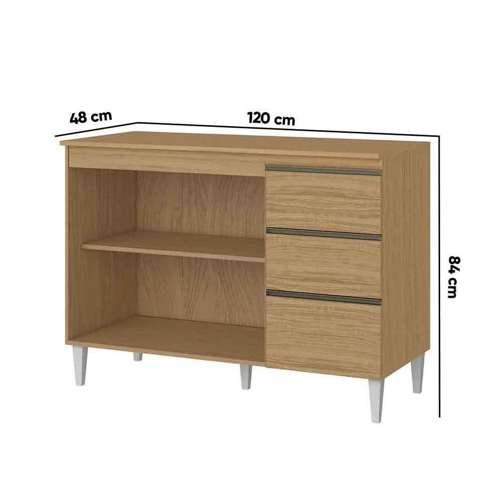 Balcão Cozinha Com Tampo 120cm 3 Portas Paolla A09 - D'rossi Atacama E Grafite - 4