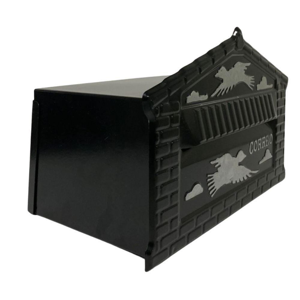 Caixa De Correios Pombinhos De Muro Pequena 12x25x12cm Preta - 1