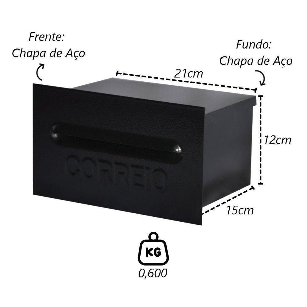 Caixa De Correio Para Cartas Liza Preta Embutir 15x21x12cm - 2