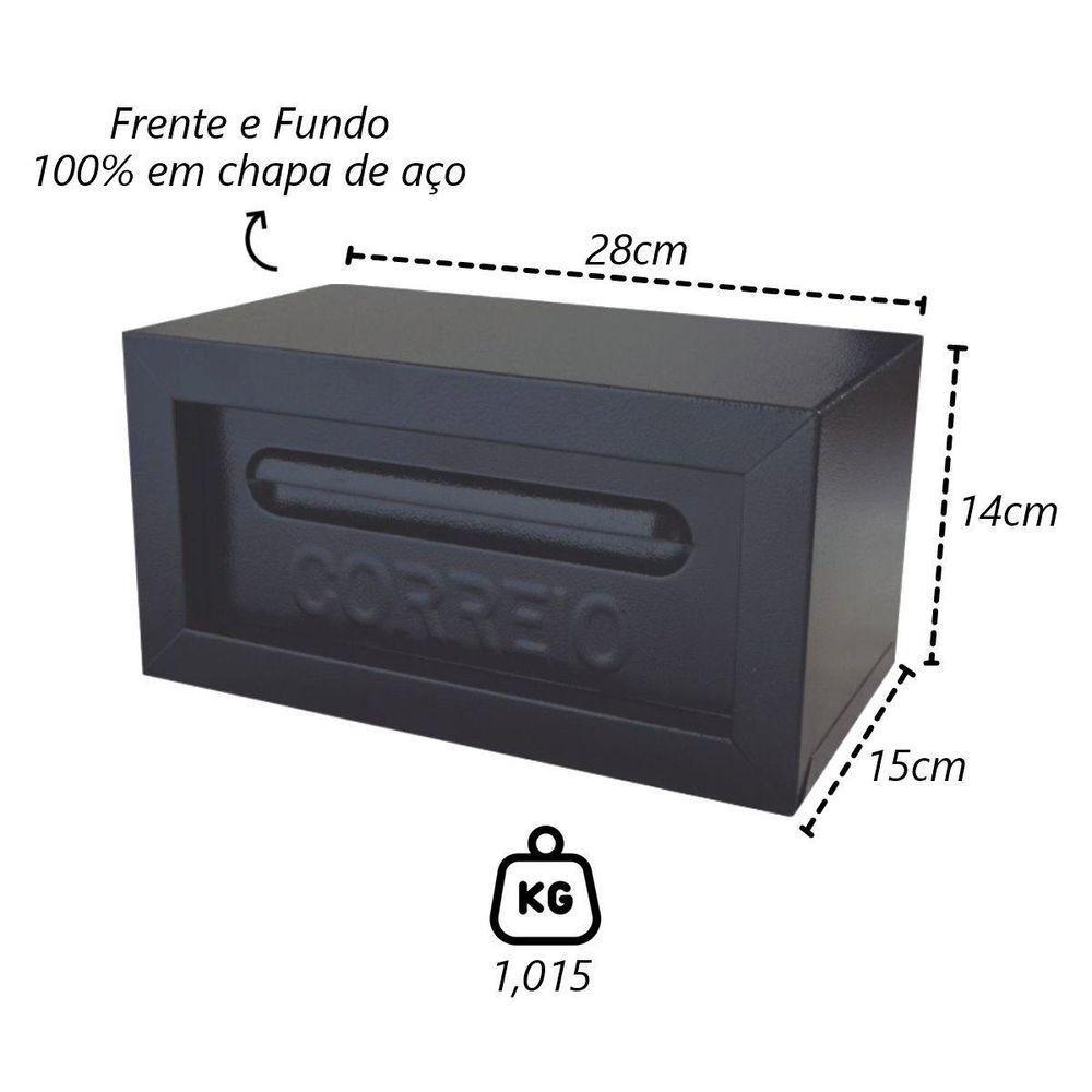 Caixa Correio Cartas Popular Preta De Embutir 15x28x14cm - 2