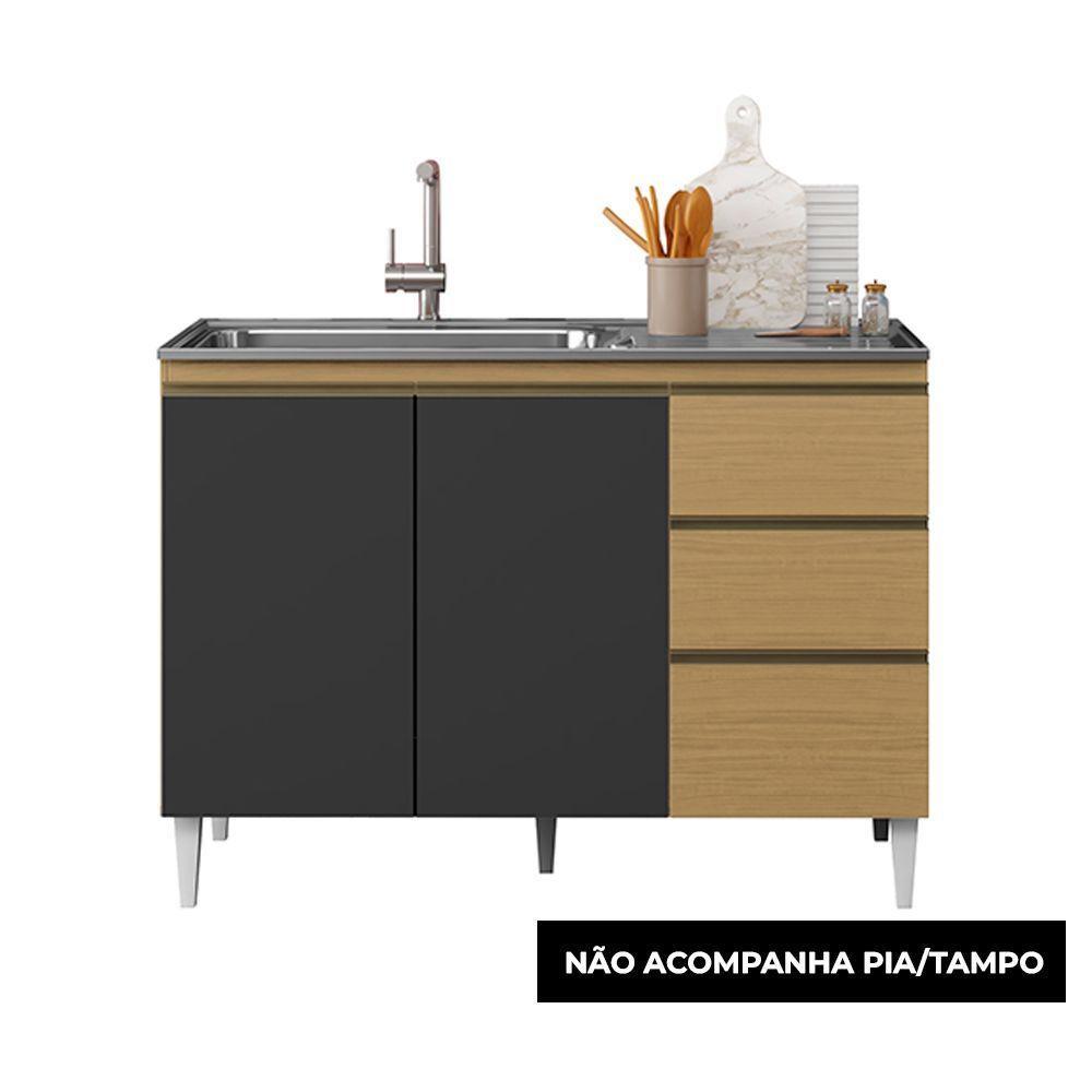 Balcão Cozinha Com Tampo 120cm 3 Portas Paolla Atacama-grafite A09 - D'rossi - 2