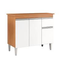 Multiuso Gabinete Balcão Tatiane 100cm 3 Portas E 1 Gaveta S/tampo Amendoa / Branco - Ajl Móveis - 1