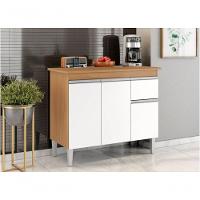 Multiuso Gabinete Balcão Tatiane 100cm 3 Portas E 1 Gaveta S/tampo Amendoa / Branco - Ajl Móveis - 2