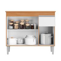 Multiuso Gabinete Balcão Tatiane 100cm 3 Portas E 1 Gaveta S/tampo Amendoa / Branco - Ajl Móveis - 3