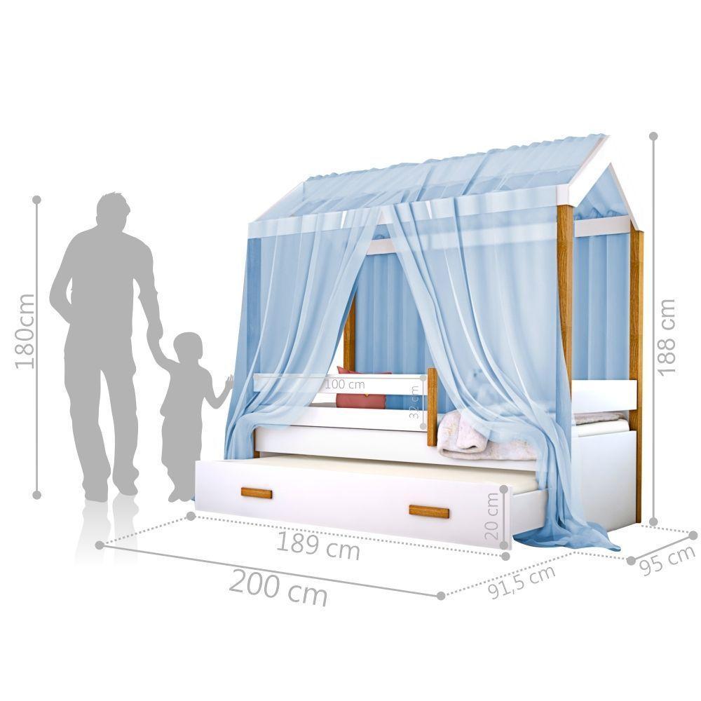 Cama Montessori Cabana Com Auxiliar Solteiro E Dossel Azul - 3