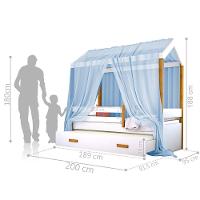Cama Montessori Cabana Com Auxiliar Solteiro E Dossel Azul - 3