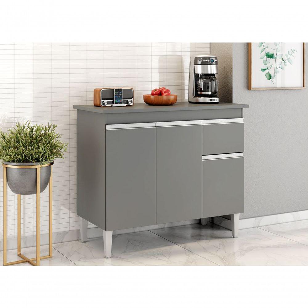 Balcão Gabinete Tatiane 100cm S/tampo -cinza - 3