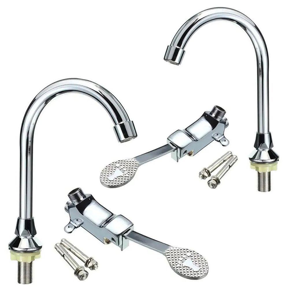 Torneira Valvula Acionamento Pedal Kit 2 Uni Higienica Sem Mao Pe Hospital Clinica Laboratorio Medico Banheiro Cozinha - 1