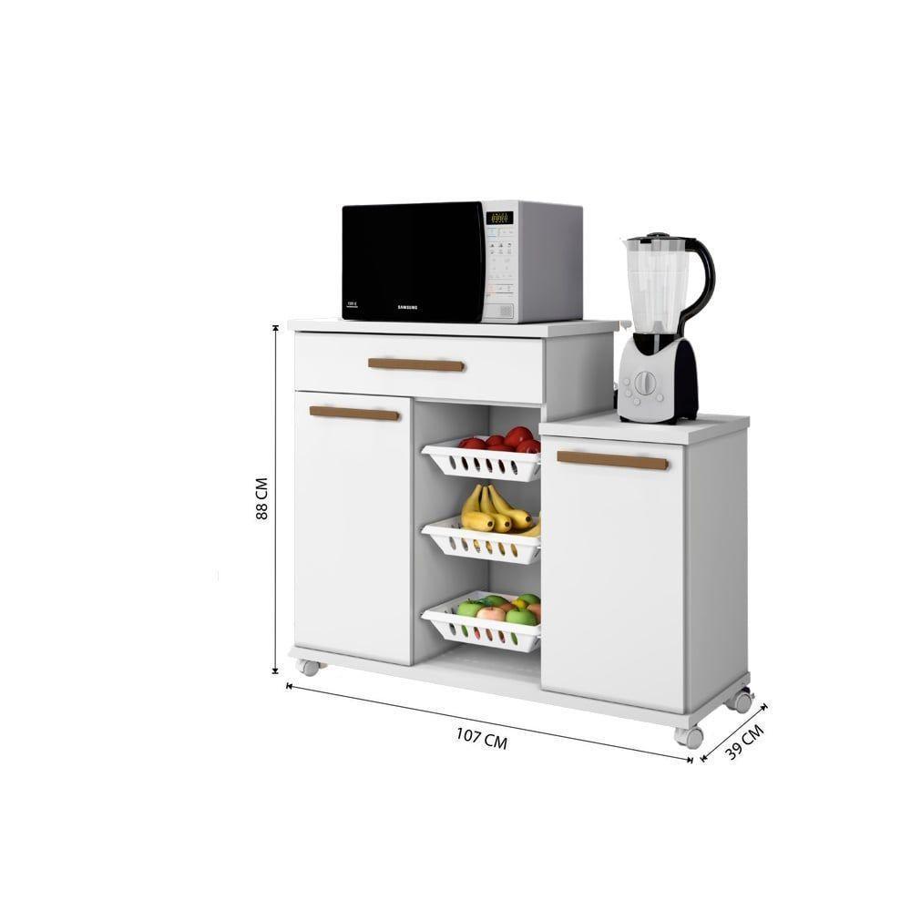 Fruteira Teresina Arte Móveis 2 Portas 1 Gaveta 3 Cestos Branco - 2