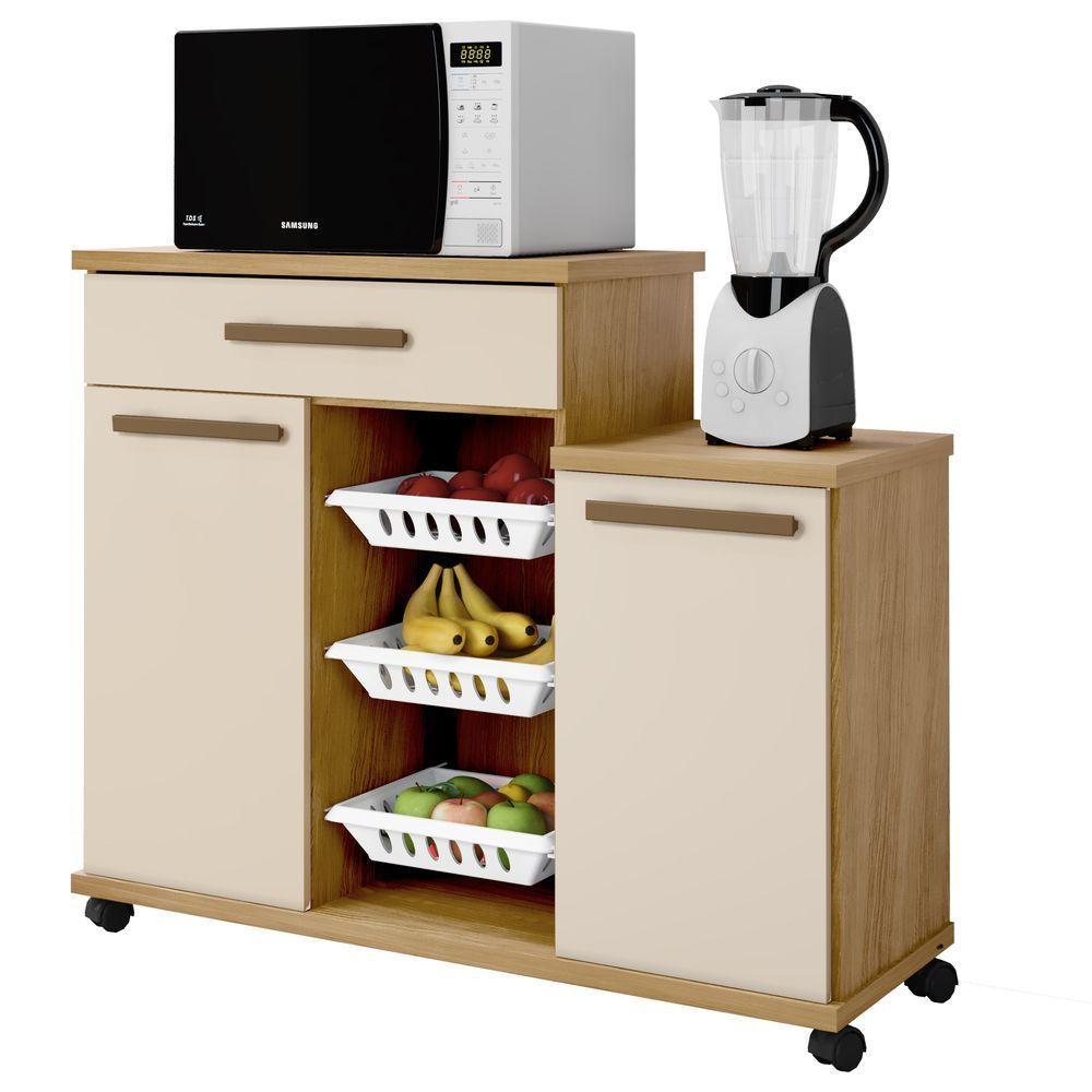 Fruteira Teresina Arte Móveis 2 Portas 1 Gaveta 3 Cestos Cinamomo-off White - 1