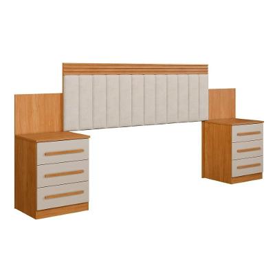 Cabeceira Estofada Império Com 2 Mesas De Cabeceiras E 6 Gavetas Benetil Cinamomo-off White