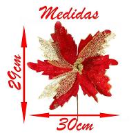 Kit 12 Flor Decoração Natal Artificial Brilho Vermelha 29cm - 2