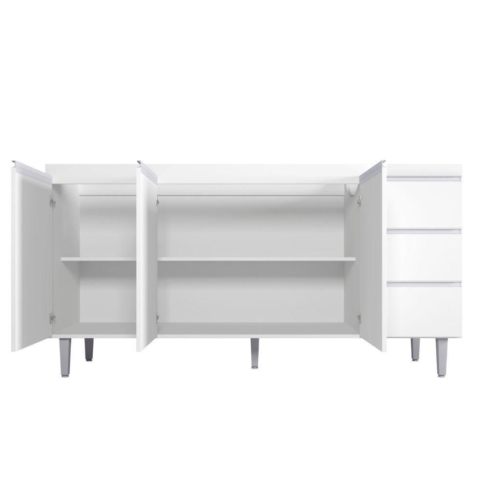 Balcão Gabinete De Pia Para Cozinha Sem Tampo 160cm 3 Portas Andréia Branco- Mabe Magazine - 3