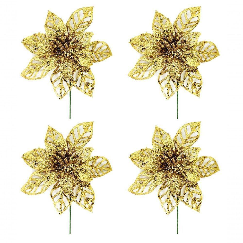 Jogo 4 Flores Pick Vazado Bico De Papagaio Natal 14cm - 1