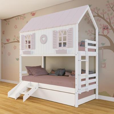 Treliche Casinha Bela Com Coração Kit Escada/escorregador - Madeira Maciça Branco/rosa Megamobilia