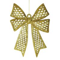Kit 6 Enfeites árvore Natal Laço Dourado Glitter 24cm - 5
