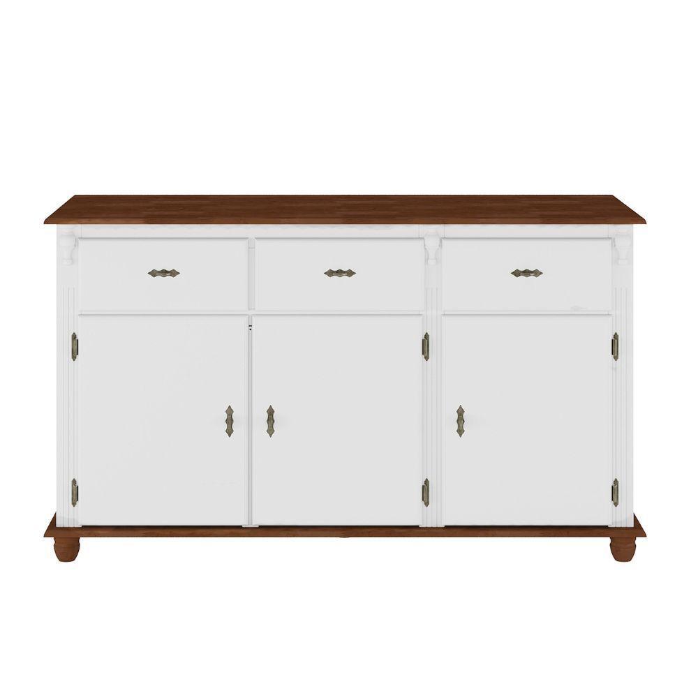 Balcão De Cozinha 3 Portas 3 Gavetas Pés Torneados 631 - Branco Laca Com Tampo E Base Imbuia Glazer - 1