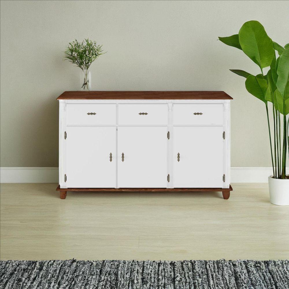 Balcão De Cozinha 3 Portas 3 Gavetas Pés Torneados 631 - Branco Laca Com Tampo E Base Imbuia Glazer - 2