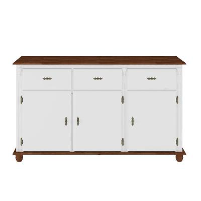 Balcão De Cozinha 3 Portas 3 Gavetas Pés Torneados 631 - Branco Laca Com Tampo E Base Imbuia Glazer