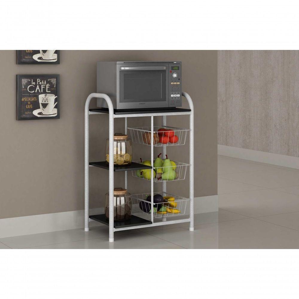 Fruteira Tubular 3 Cestos 4 Tampos Mega ? Gol Decor Tampo Preto-base Branco - 2