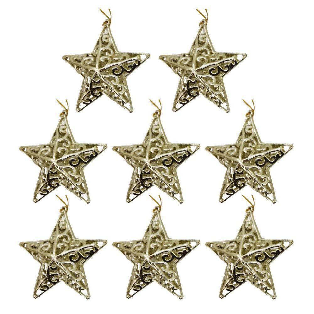 Kit 8 Estrelas Tridimensional Arabesco Lisa Dourada 11cm - Magizi - 1