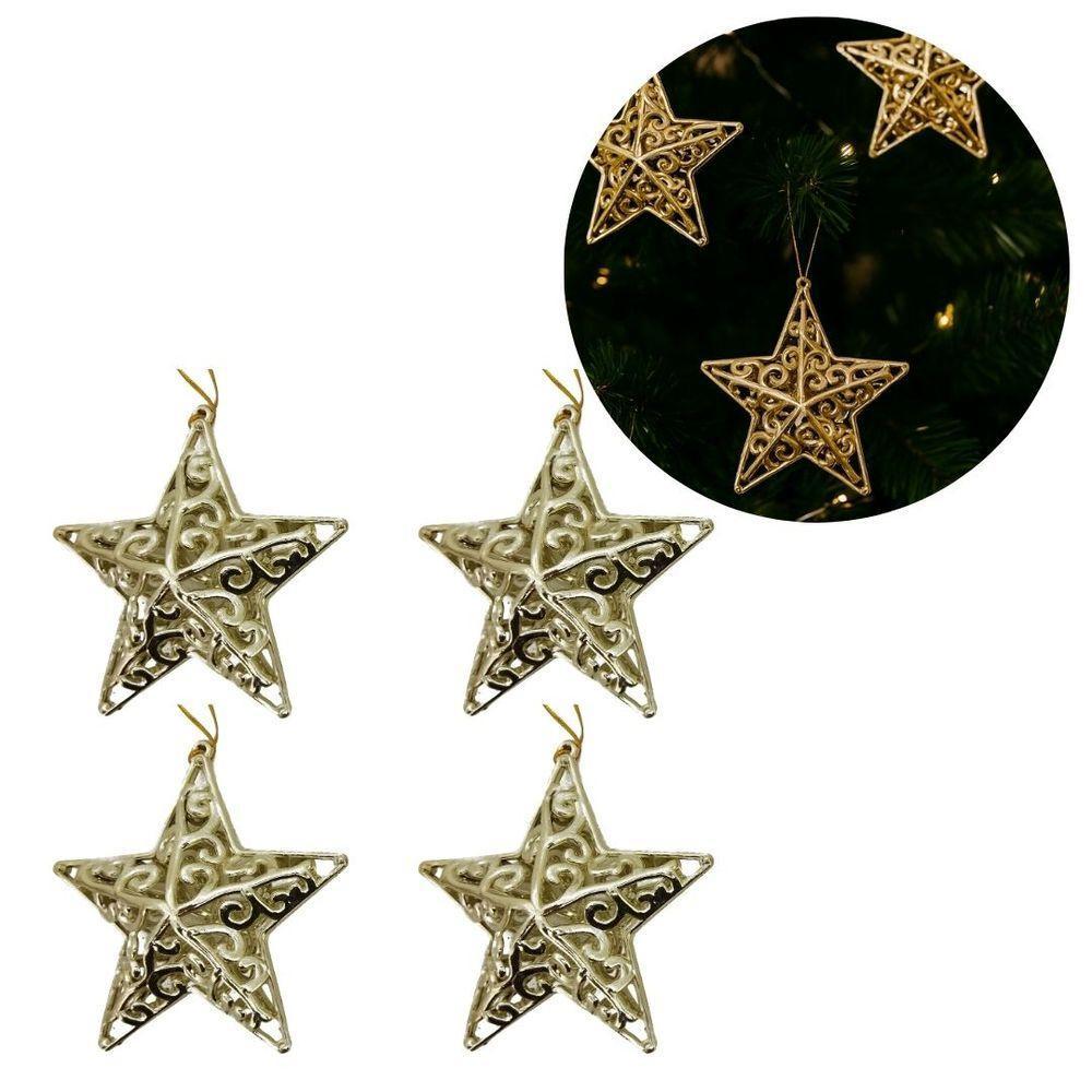 Kit 8 Estrelas Tridimensional Arabesco Lisa Dourada 11cm - Magizi - 5