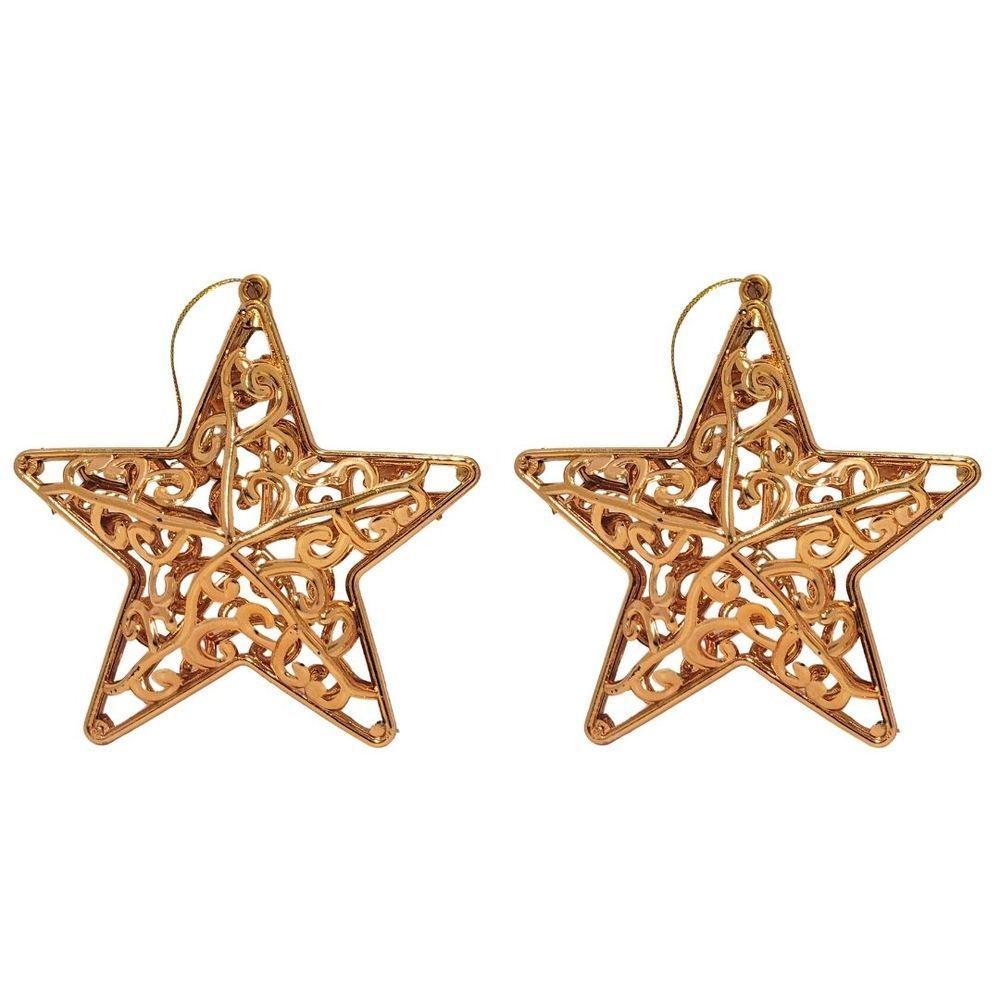 Kit 2 Estrelas Tridimensional Arabesco Bronze Metalizado 10cm - Magizi - 1