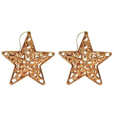 Kit 2 Estrelas Tridimensional Arabesco Bronze Metalizado 10cm - Magizi