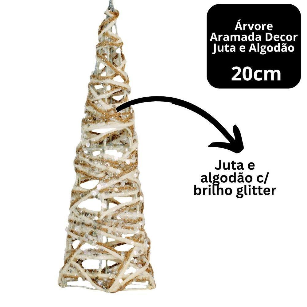 Mini árvore Aramada Cone Rústica Juta E Algodão Decor 20cm - Magizi - 3