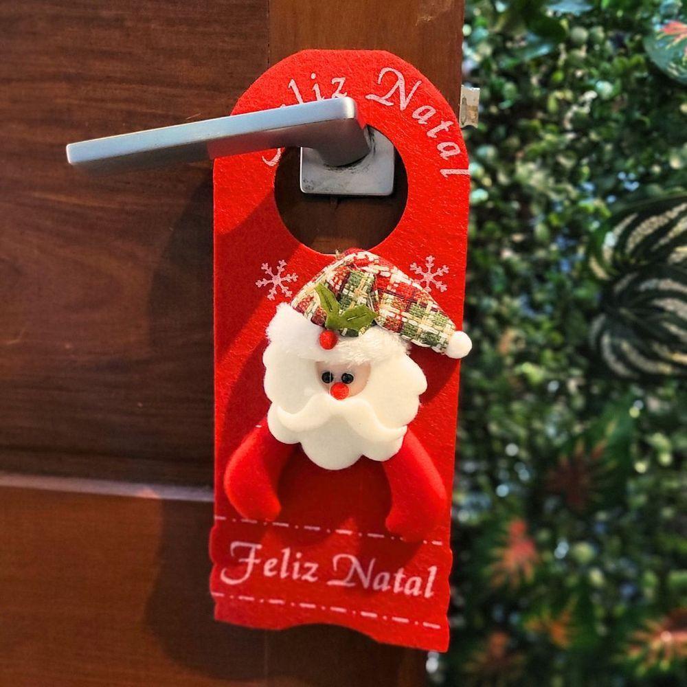 Kit 2 Decora Maçaneta Feliz Natal Pelúcia Papai Noel Gorro Xadrez 30cm - Master Christmas - 2