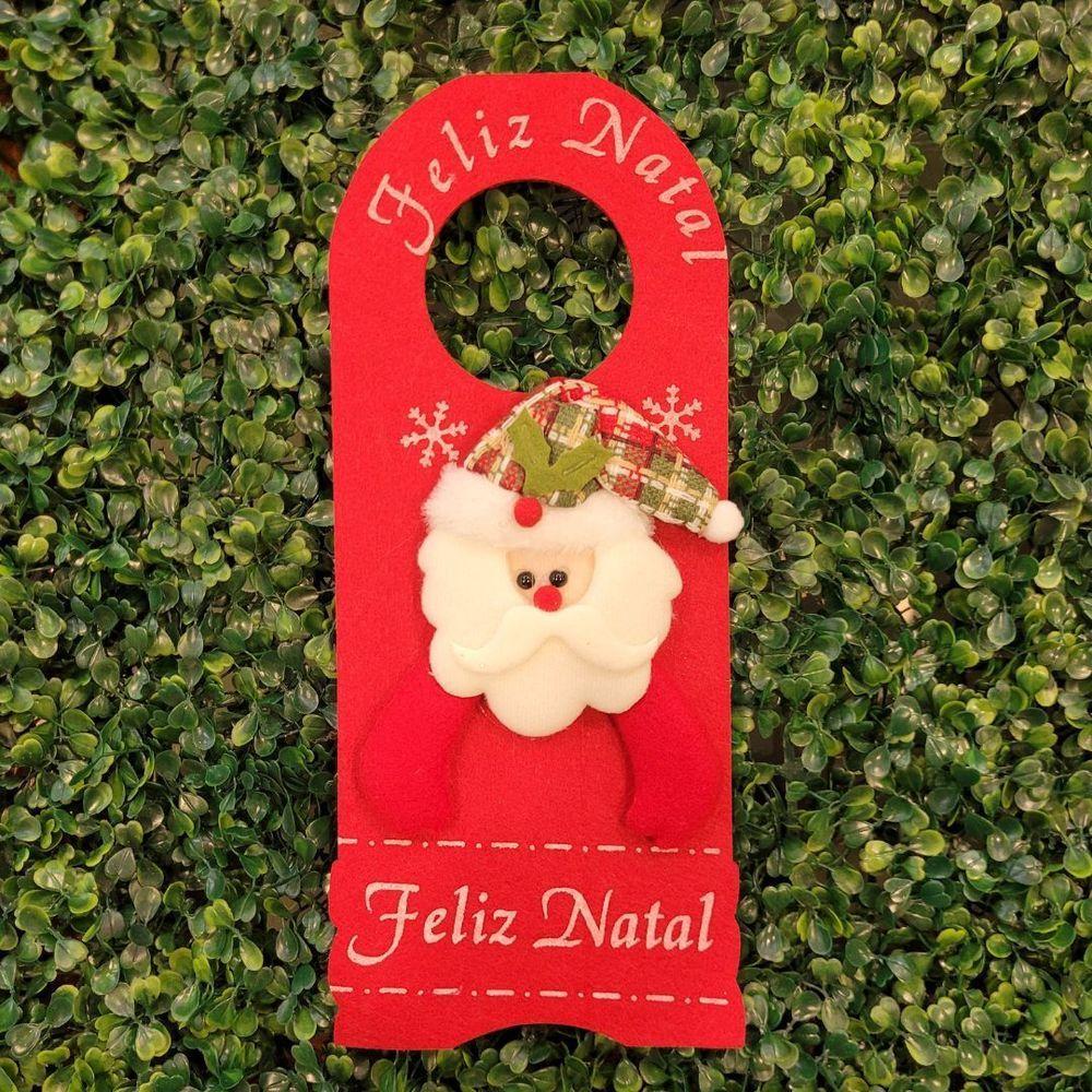 Kit 2 Decora Maçaneta Feliz Natal Pelúcia Papai Noel Gorro Xadrez 30cm - Master Christmas - 3