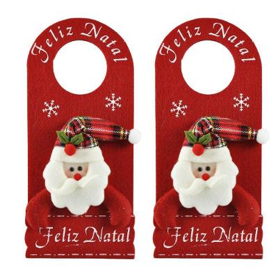 Kit 2 Decora Maçaneta Feliz Natal Pelúcia Papai Noel Gorro Xadrez 30cm - Master Christmas