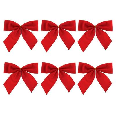 Conjunto 6 Laços Decorativo Natal Vermelho Camurça 9x10cm - Magizi