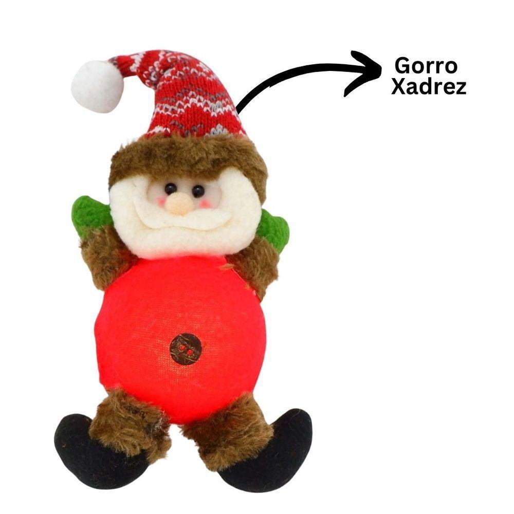Papai Noel Iluminado Led Pelúcia Pendente Xadrez 24cm - Magizi - 6
